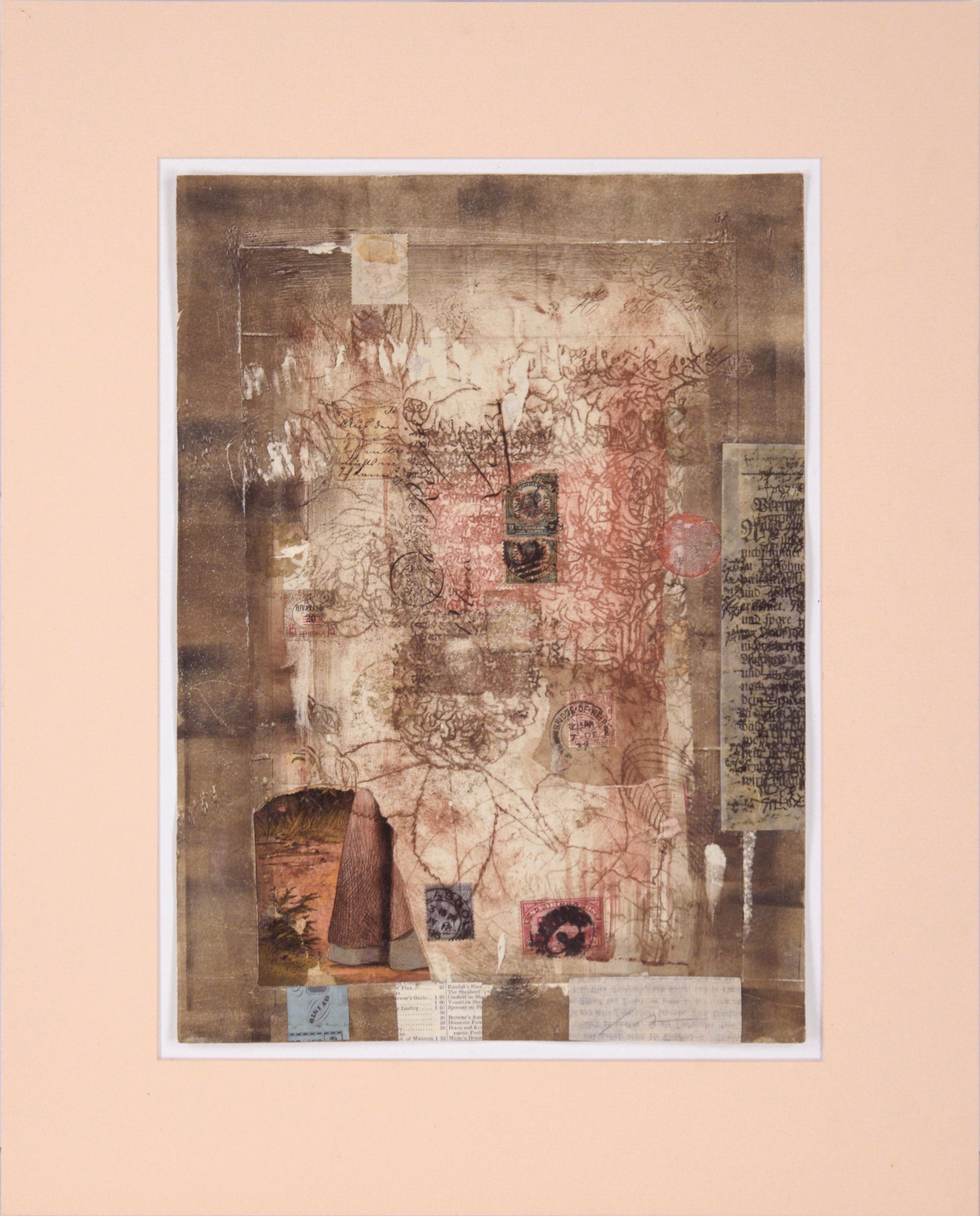 Michael Pauker  Abstract Painting - Hivatalo - Chine Colle Monoprint with Collage