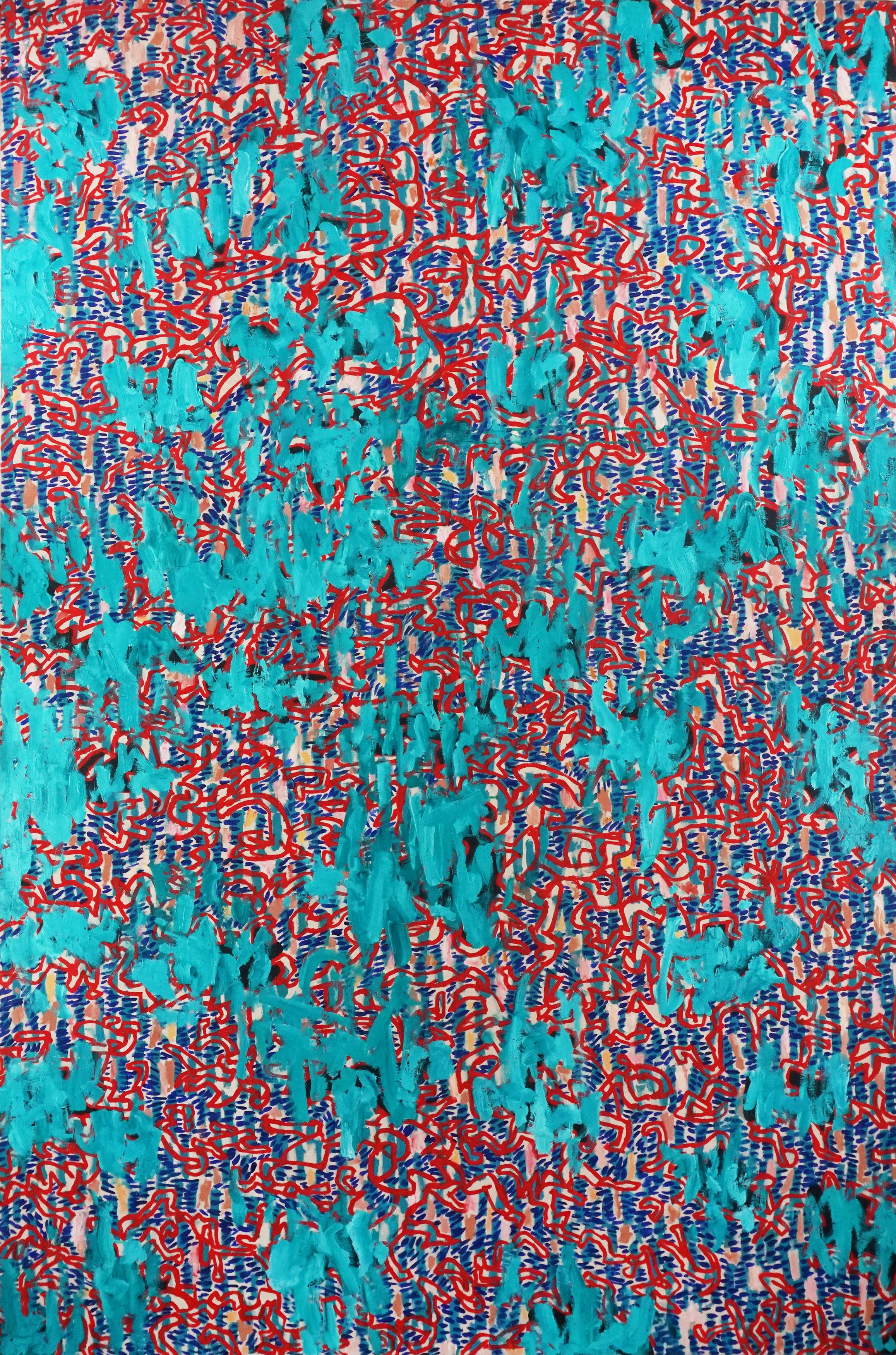 Large Scale Contemporary Aqua Culture - Painting by Michael Pauker 
