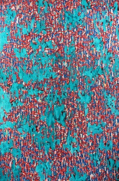 Large Scale Abstract Painting, Red White Blue Teal, Unframed, 2010