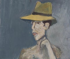 Vintage Man in Green Hat Bay Area Figurative Movement