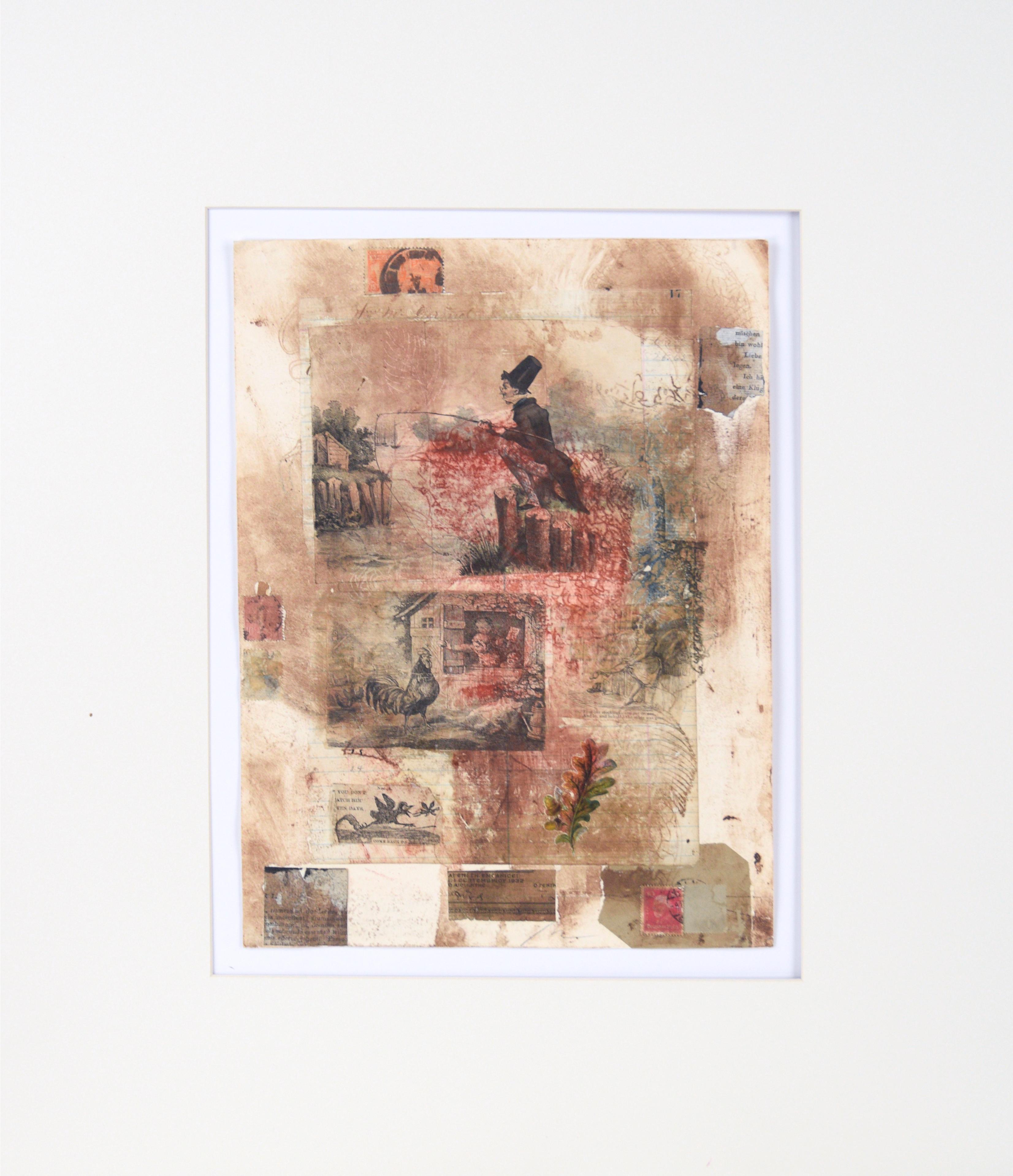 Michael Pauker  Abstract Painting - "Mischen Bin Wohl" - Chine Colle Monoprint with Collage