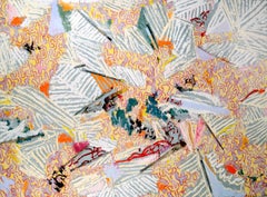 "Mumbo Jumbo" Large Scale Contemporary Abstract with Found Object, Yellow 
Pink