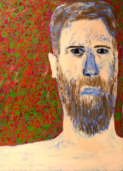 Abstraction figurative contemporaine avec visages rouges et verts