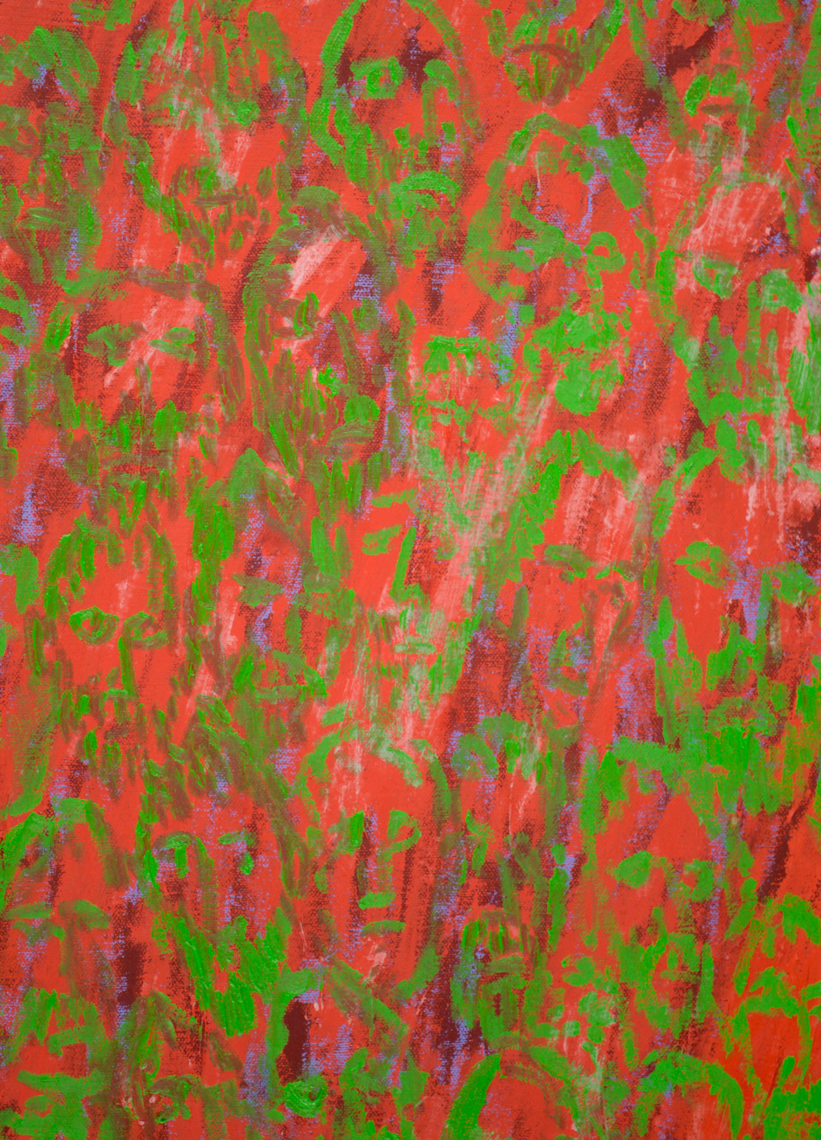 Abstrait figuratif contemporain abstrait avec visages rouges et verts - Marron Abstract Painting par Michael Pauker 