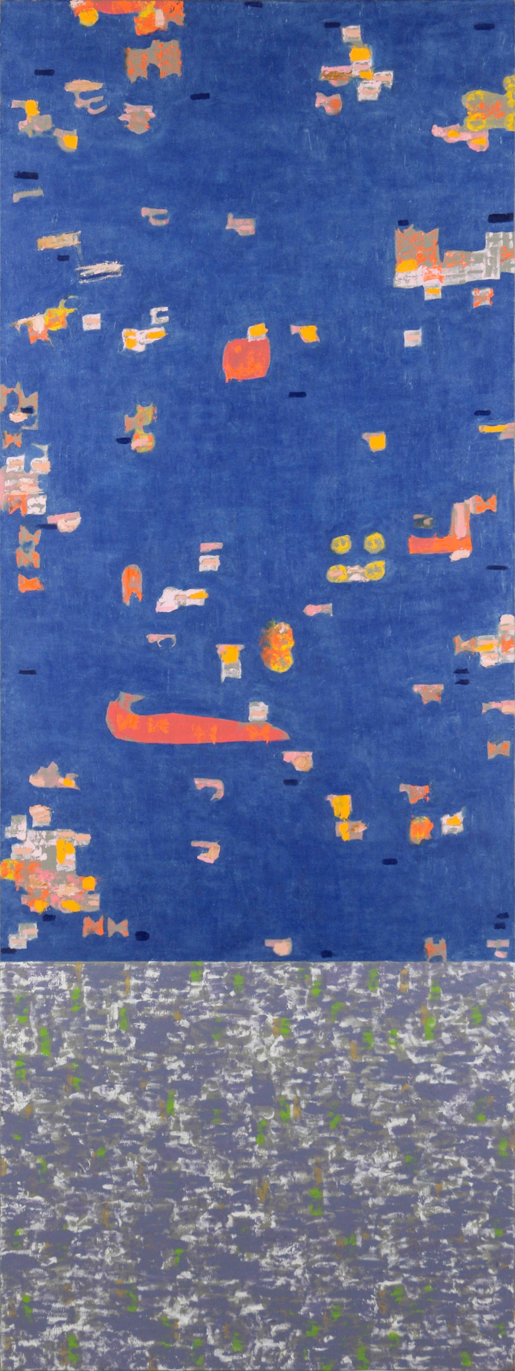 « Pre-Flood », abstrait contemporain à grande échelle en bleu - Painting de Michael Pauker 