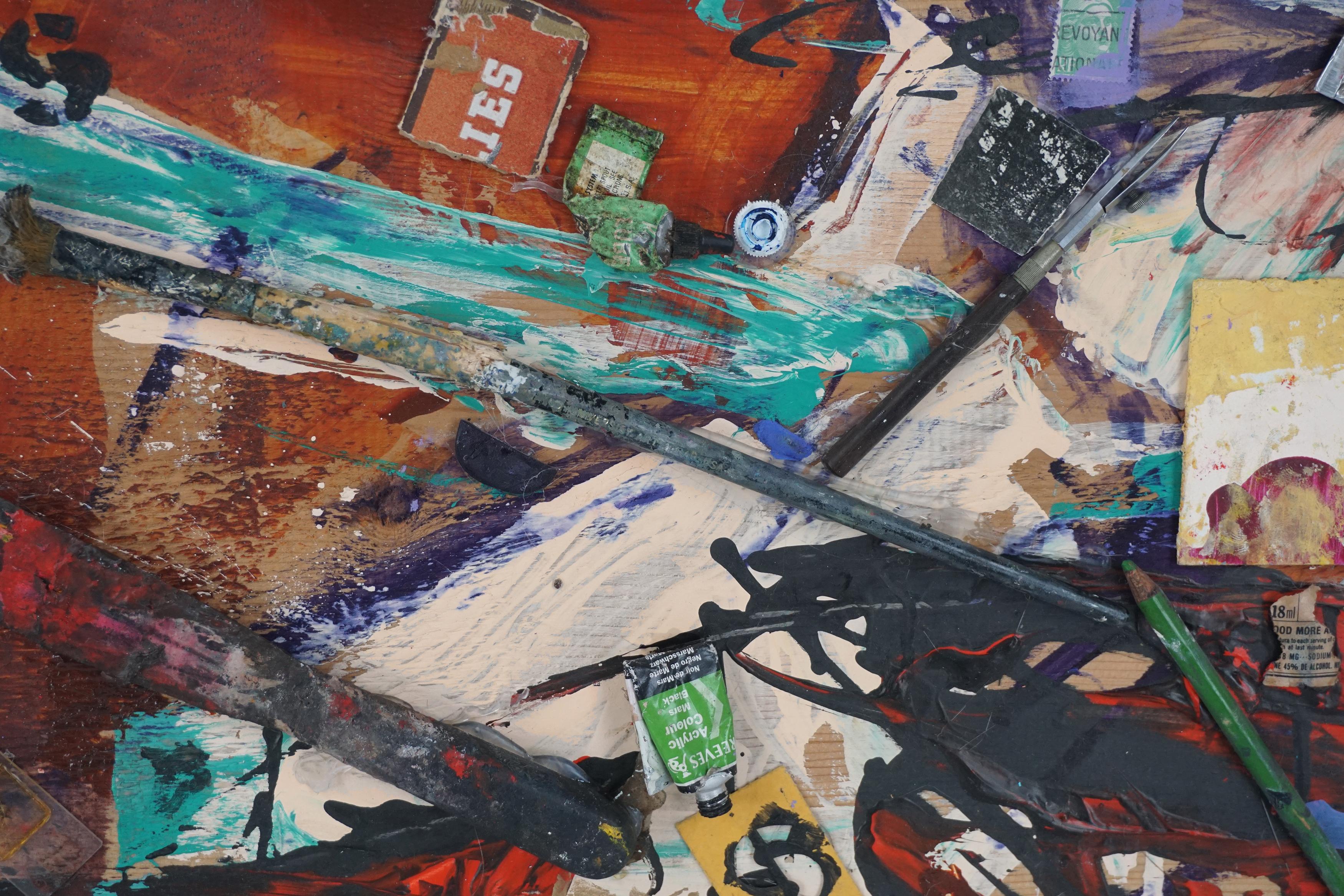 „Der Boden des Künstlers“ – Abstrakte Assemblage – Painting von Michael Pauker 