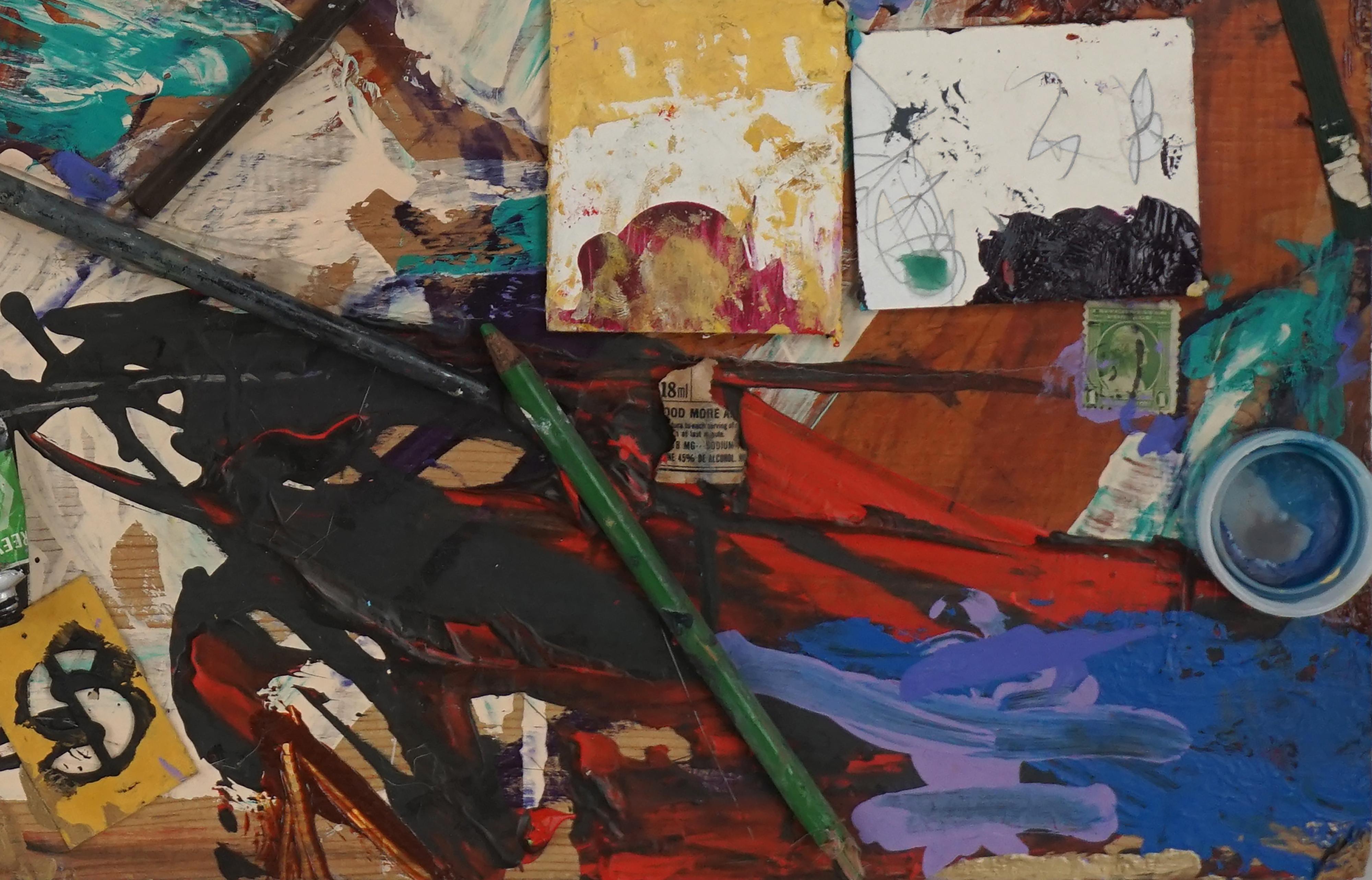 „Der Boden des Künstlers“ – Abstrakte Assemblage (Abstrakter Expressionismus), Painting, von Michael Pauker 