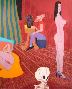 "Lo studio rosso" - Scena d'interni figurativa surreale
