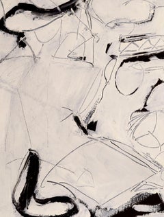 Pittura ad olio astratta minimalista in bianco e nero d'epoca, Vintage By