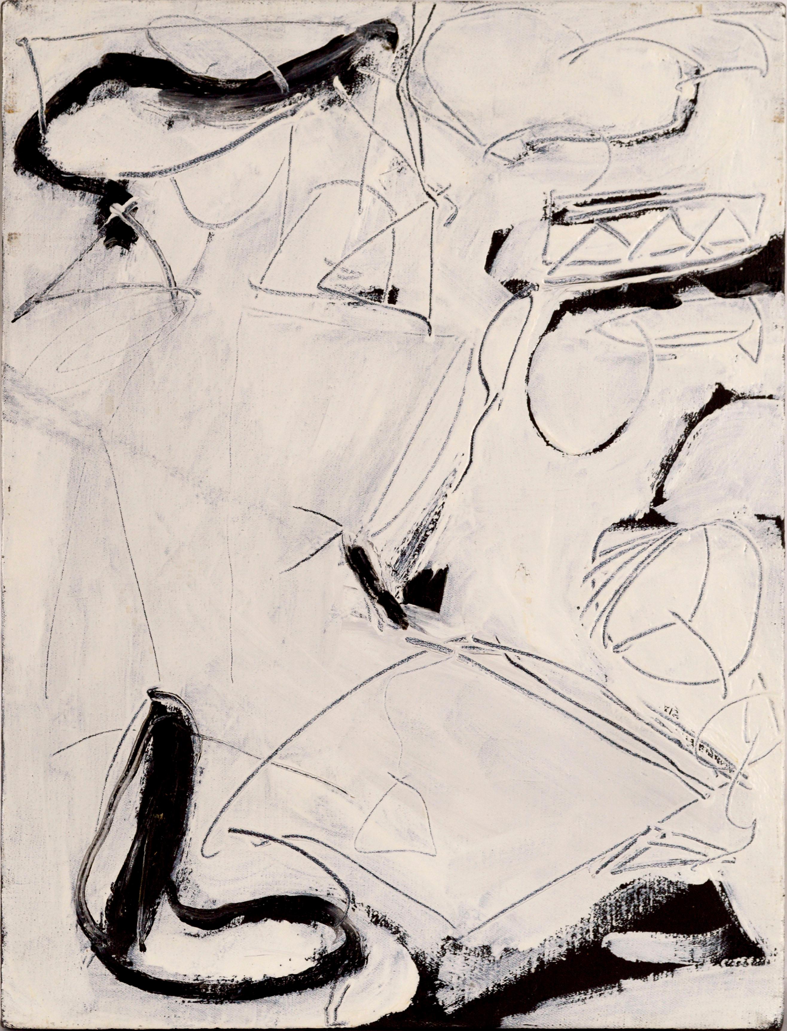 Michael Pauker  Abstract Painting – Schwarz-Weißes minimalistisches neoexpressionistisches abstraktes Ölgemälde, Vintage