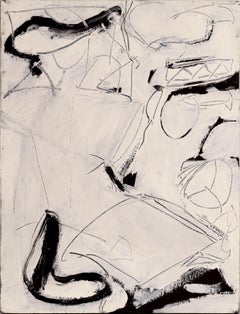 Schwarz-Weißes minimalistisches neoexpressionistisches abstraktes Ölgemälde, Vintage