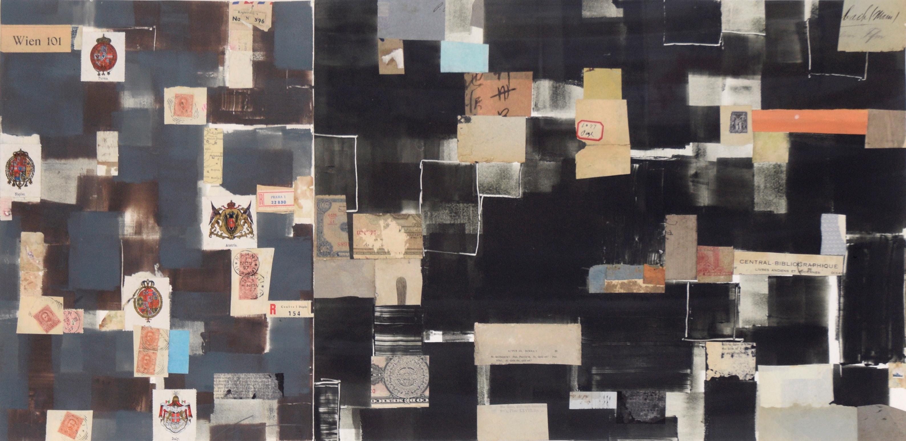 Wien 101 - Chine Colle Acquerello con Collage - Painting di Michael Pauker 