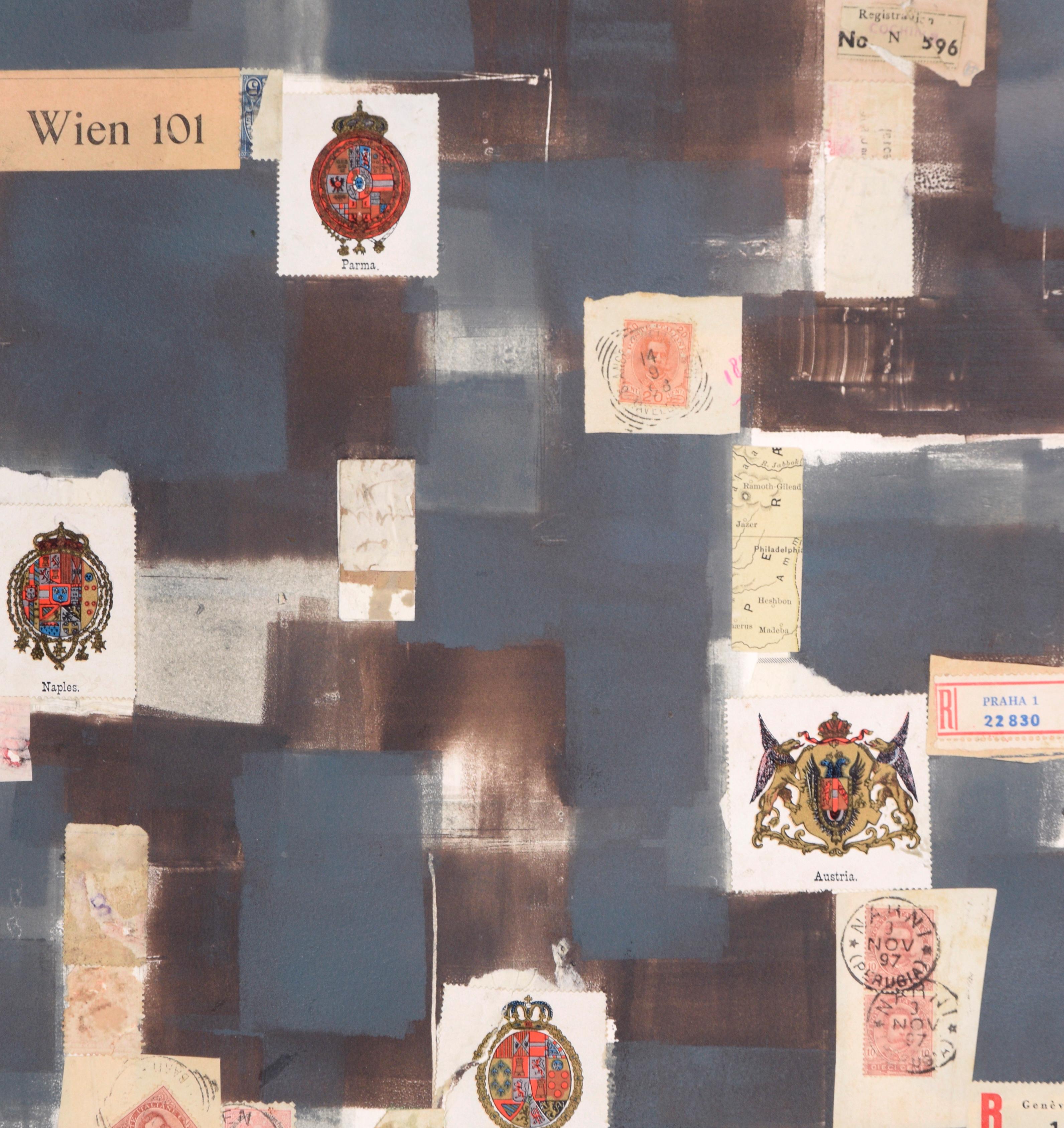 Wien 101 - Chine Colle Acquerello con Collage - Painting Espressionismo astratto di Michael Pauker 