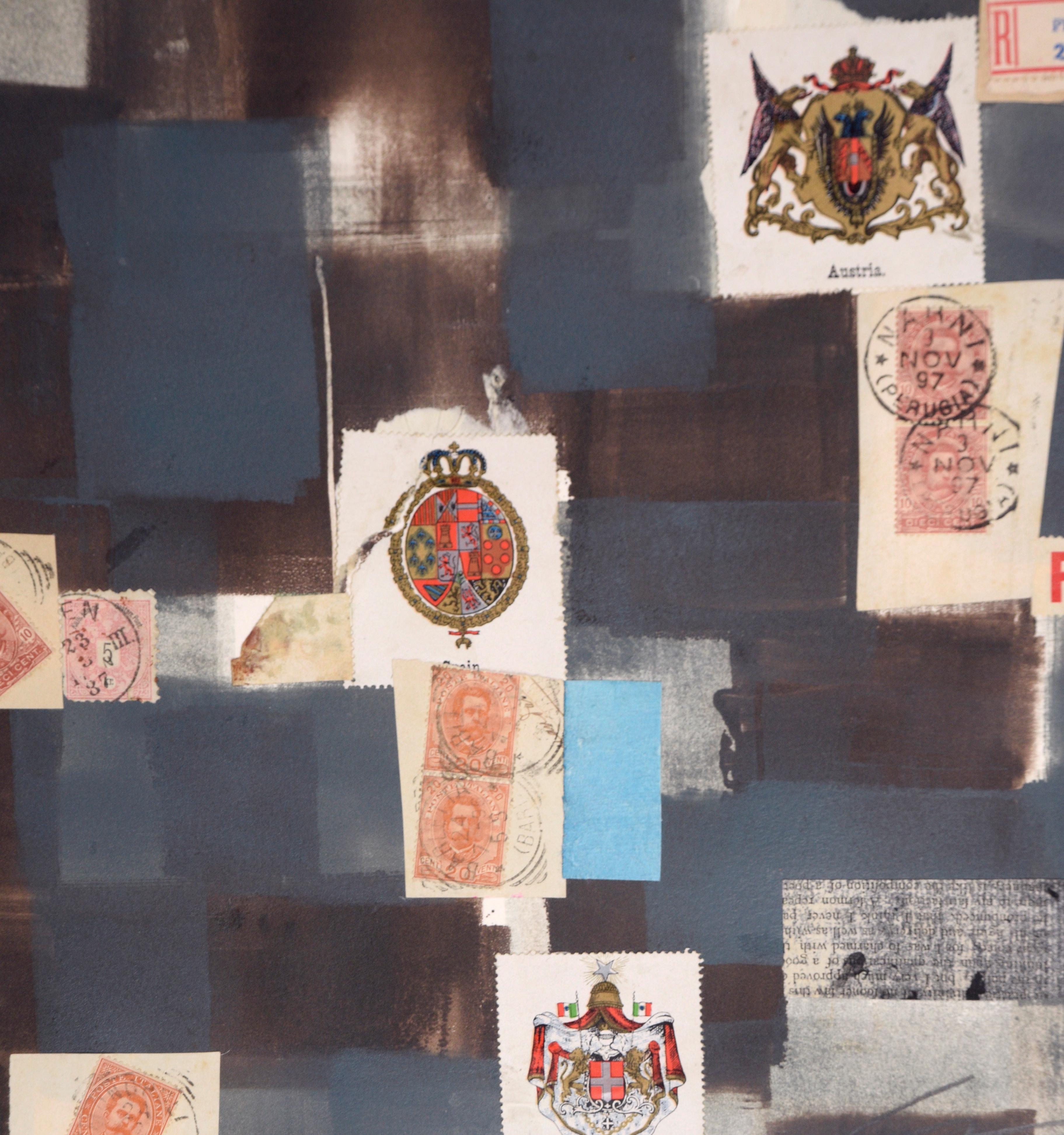 Wien 101 - Chine Colle Acquerello con Collage - Abstract Painting Nero di Michael Pauker 