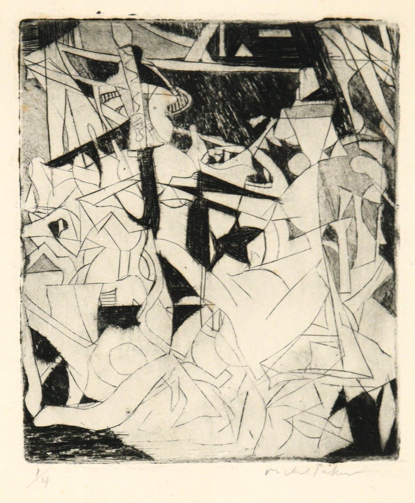 Cubist Abstract Etching - Print by Michael Pauker 