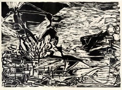 Large Scale Abstract Figurative Landscape Woodcut, Signed Limited Edition 1/10