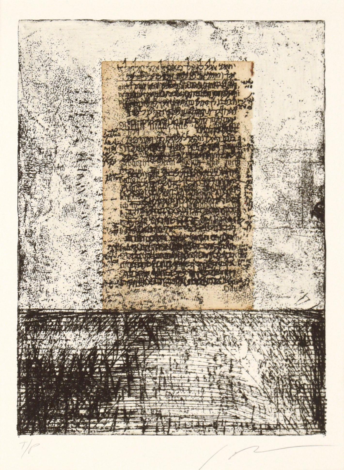 Das Monolith - Abstrakte Radierung mit appliziertem Papier – Print von Michael Pauker 