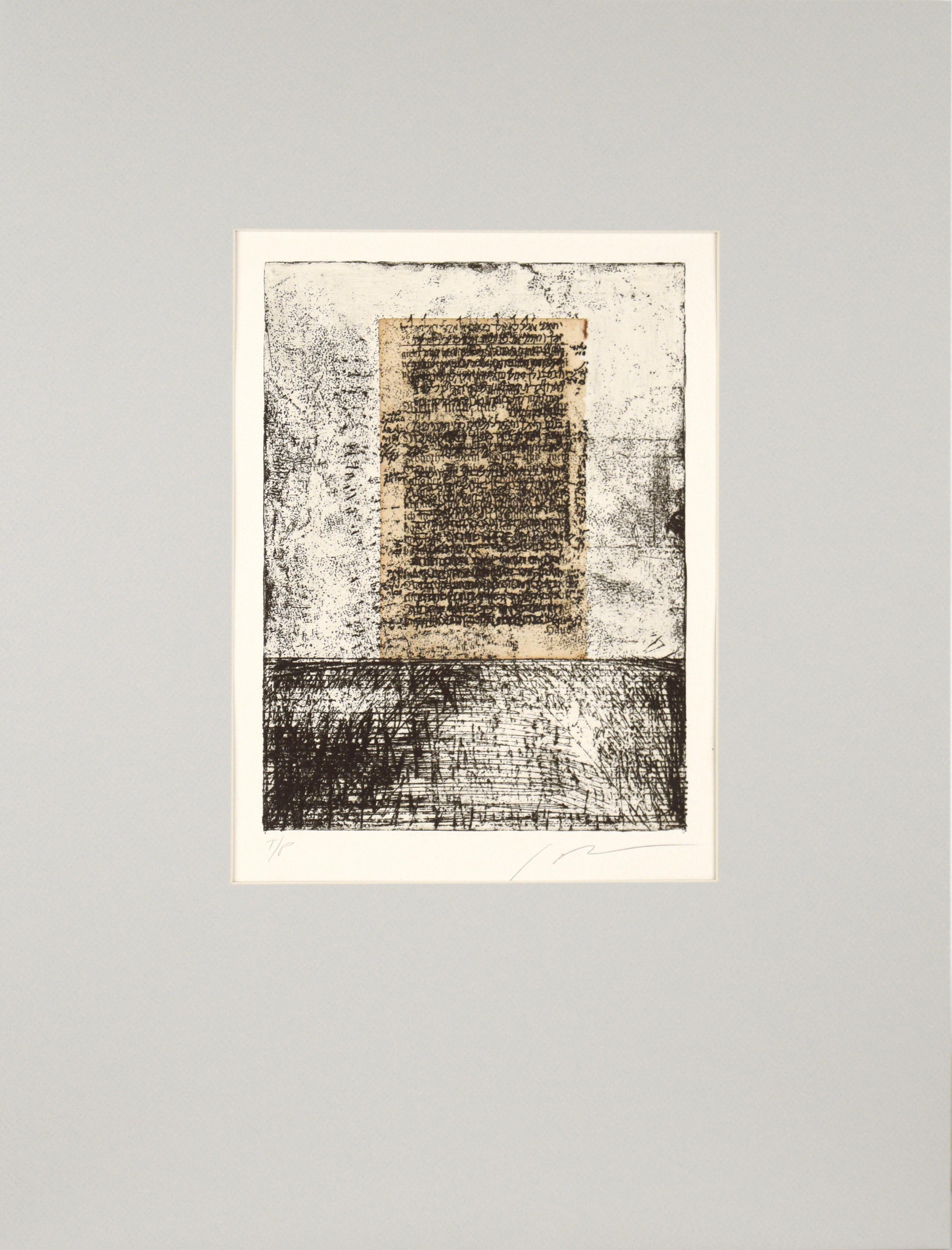 Michael Pauker  Landscape Print – Das Monolith - Abstrakte Radierung mit appliziertem Papier