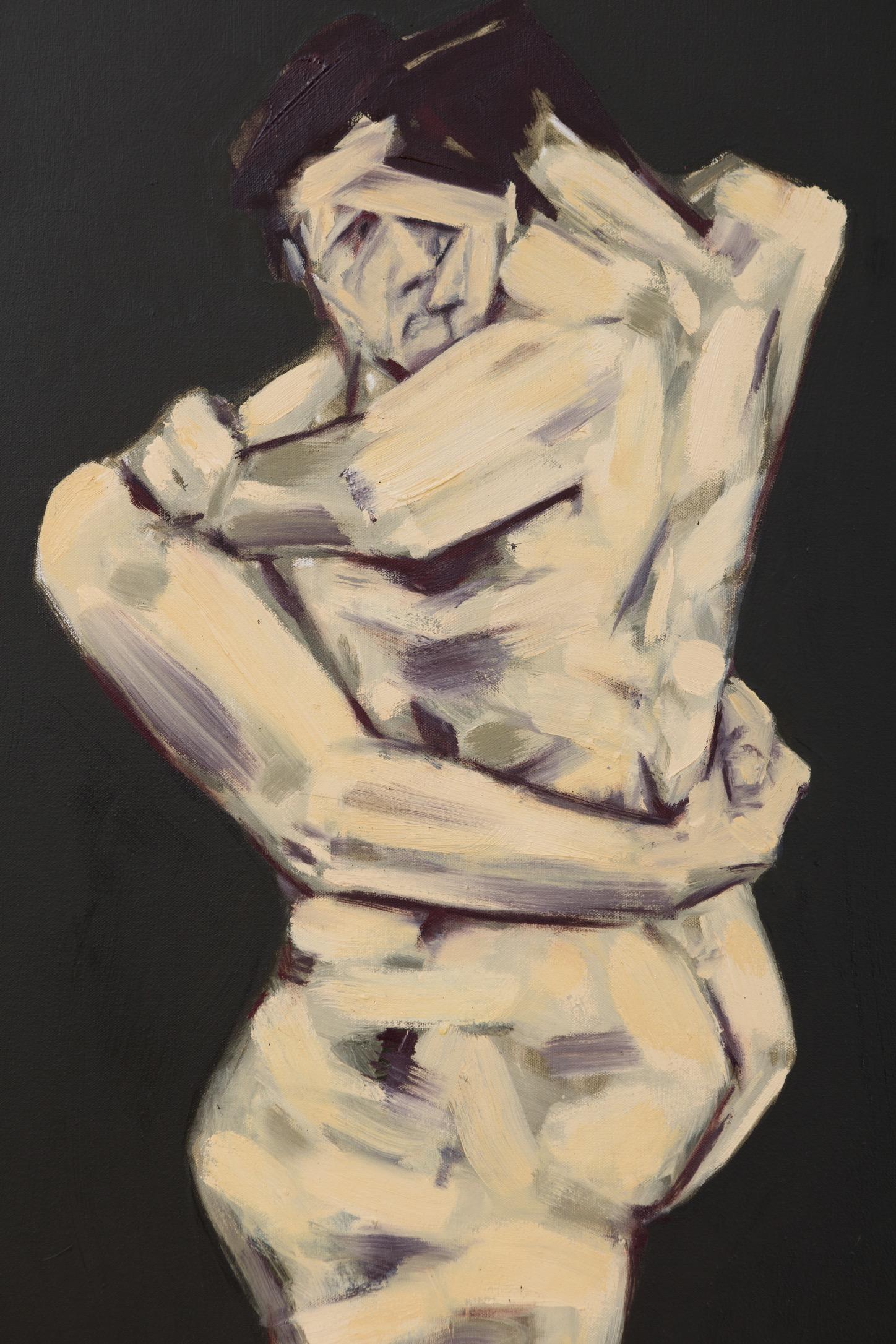 Inner Human, Double Figure No 2 - opera d'arte contemporanea, olio su tela - Abstract Painting Nero di Michael Pemberton