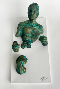 Michael Perez Figurative Dimentionial Wall Sculpture in Resin on Canvas, 2025