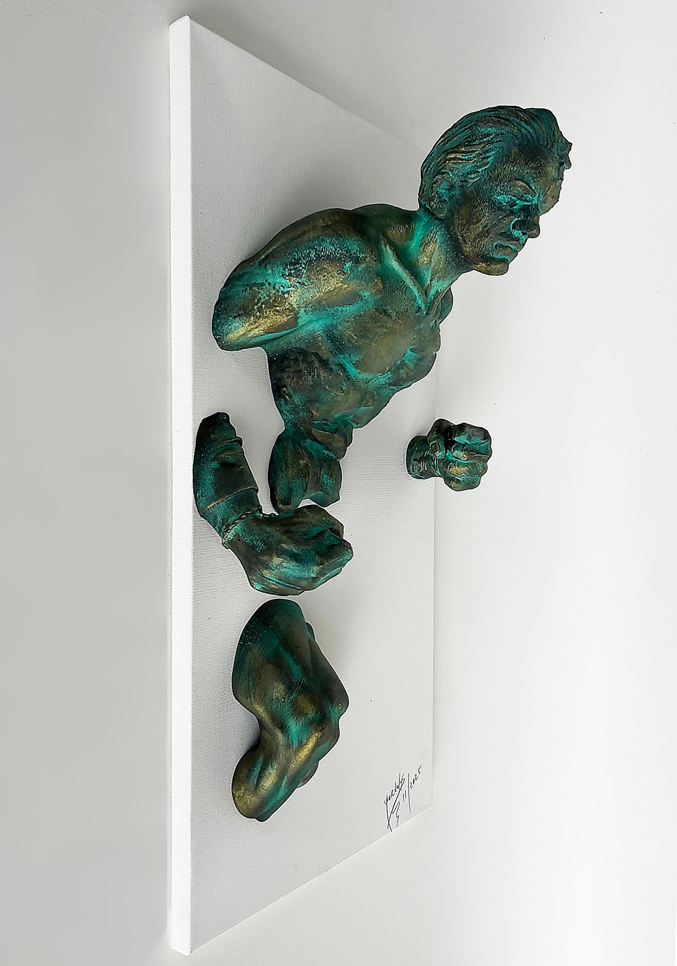 Moderne Michael Perez Figurative Dimentionial Wall Sculpture in Resin on Canvas, 2025 en vente