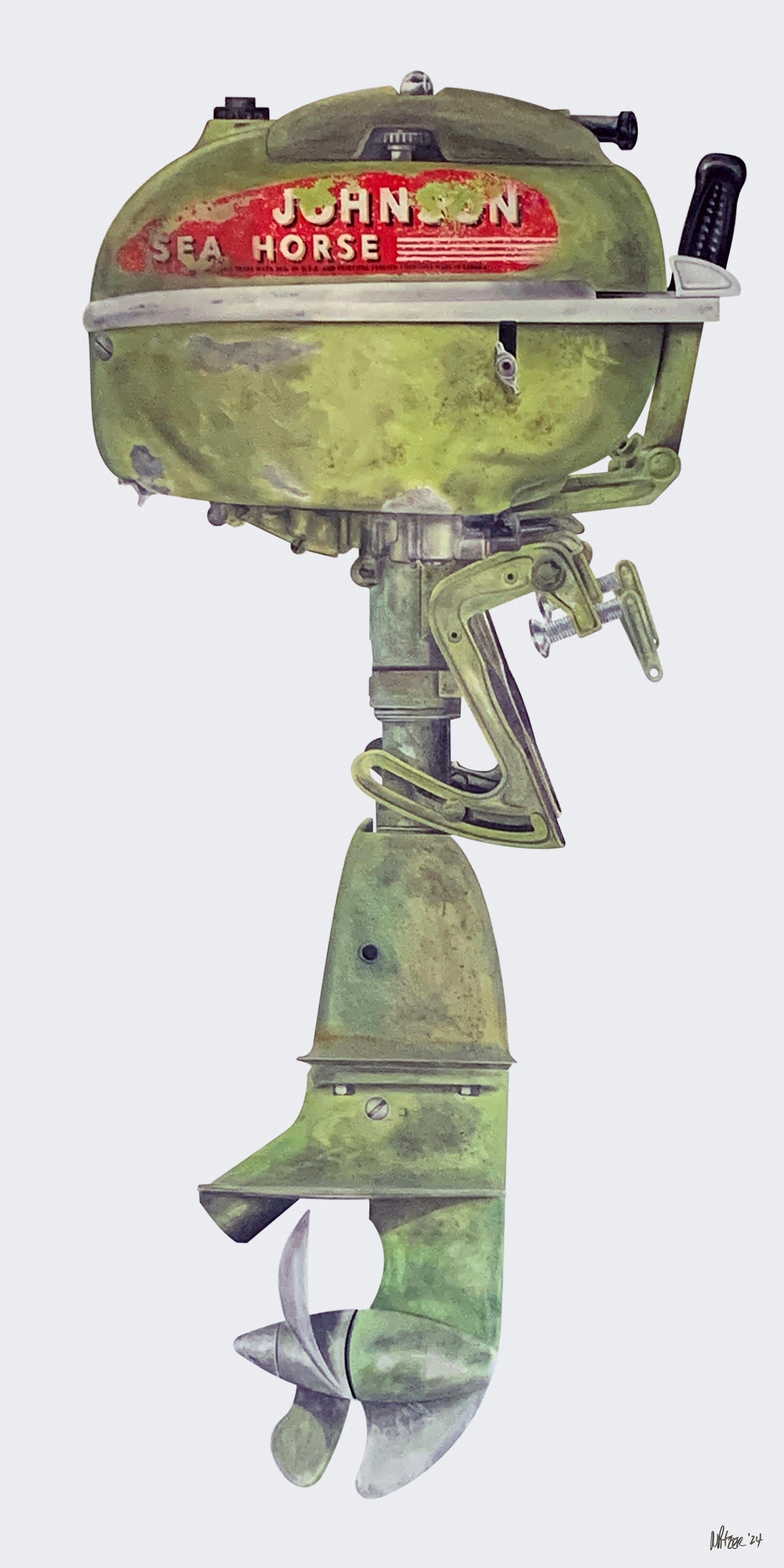 Michael Pitzer Figurative Painting - 1948 Johnson Sea Horse 5 HP Outboard