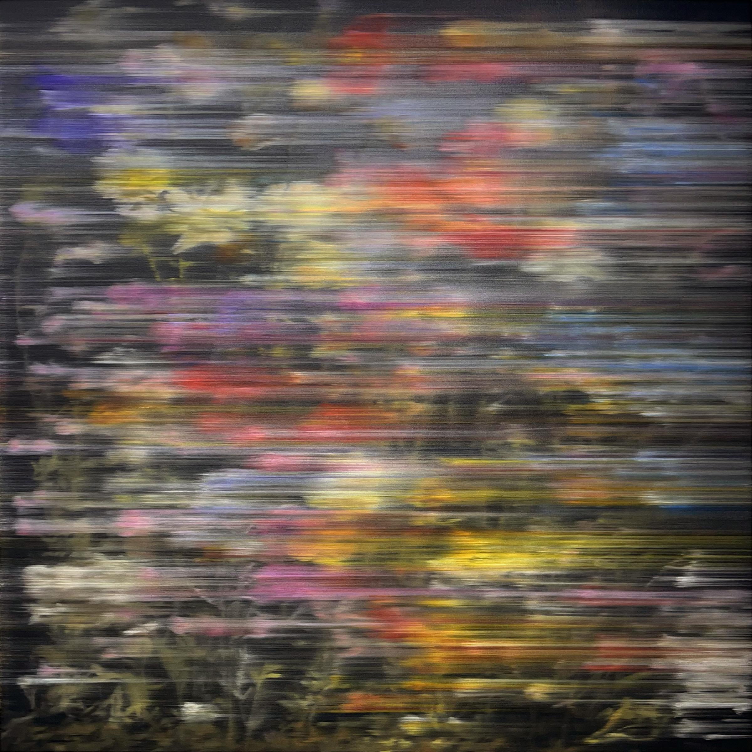 Michael Porten Abstract Painting - "Enjoy Yourself, After Richter 3" flowers, botanical, colorful, black, abstract