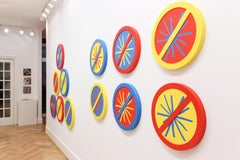 "No Assholes (Blue on Yellow)" conceptual art, wall sculpture - Lawrence Weiner