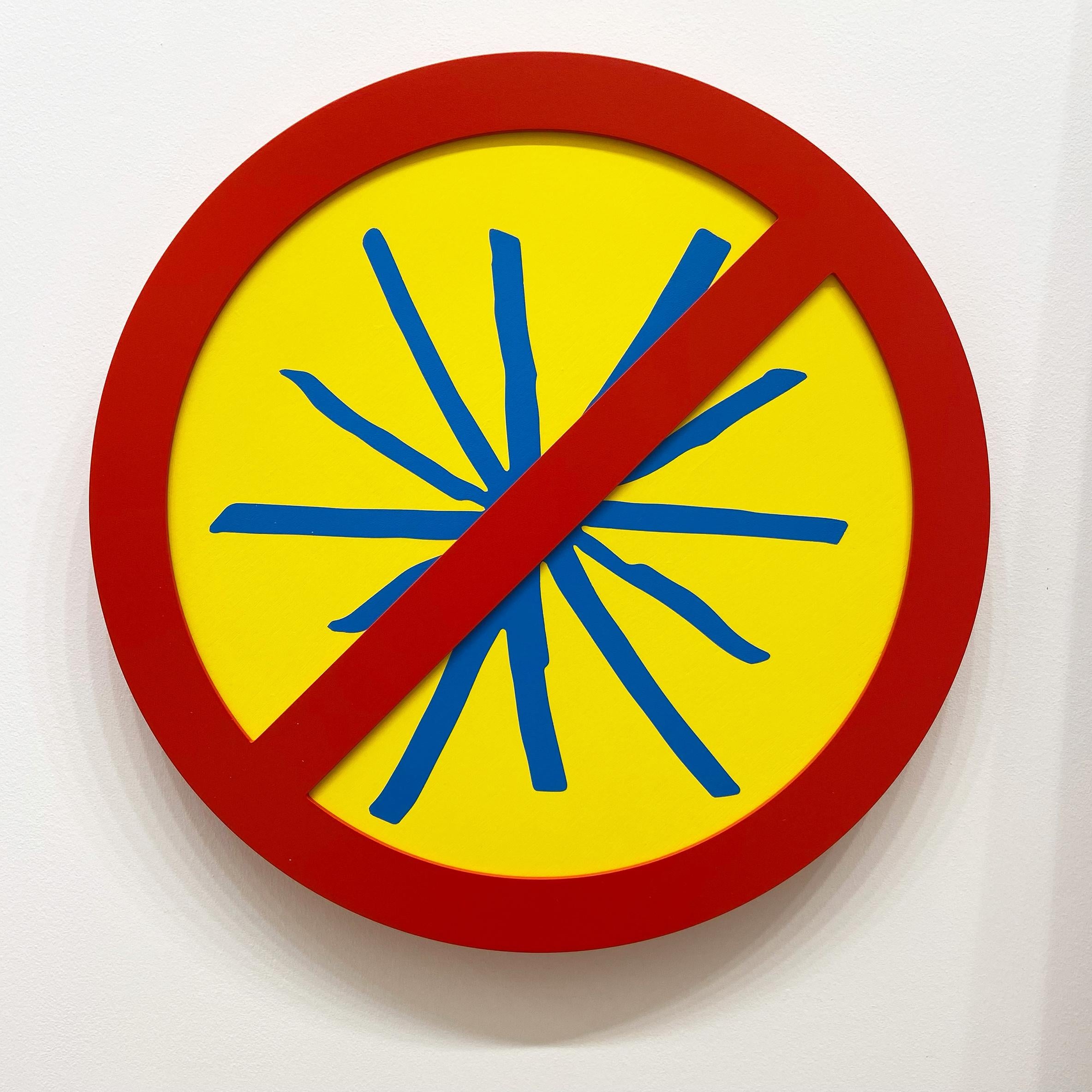 Michael Porten Portrait Painting - "No Assholes (Blue on Yellow)" conceptual art, wall sculpture - Lawrence Weiner
