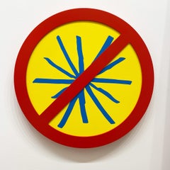 "Sin gilipollas (Azul sobre amarillo)" arte conceptual, escultura mural - Lawrence Weiner