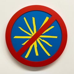 "No Assholes (Yellow on Blue)" conceptual art, wall sculpture - Lawrence Weiner