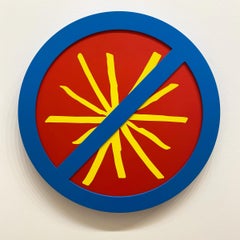 Konzeptkunst, Wandskulptur "No Assholes (Gelb auf Rot)" von Lawrence Weiner