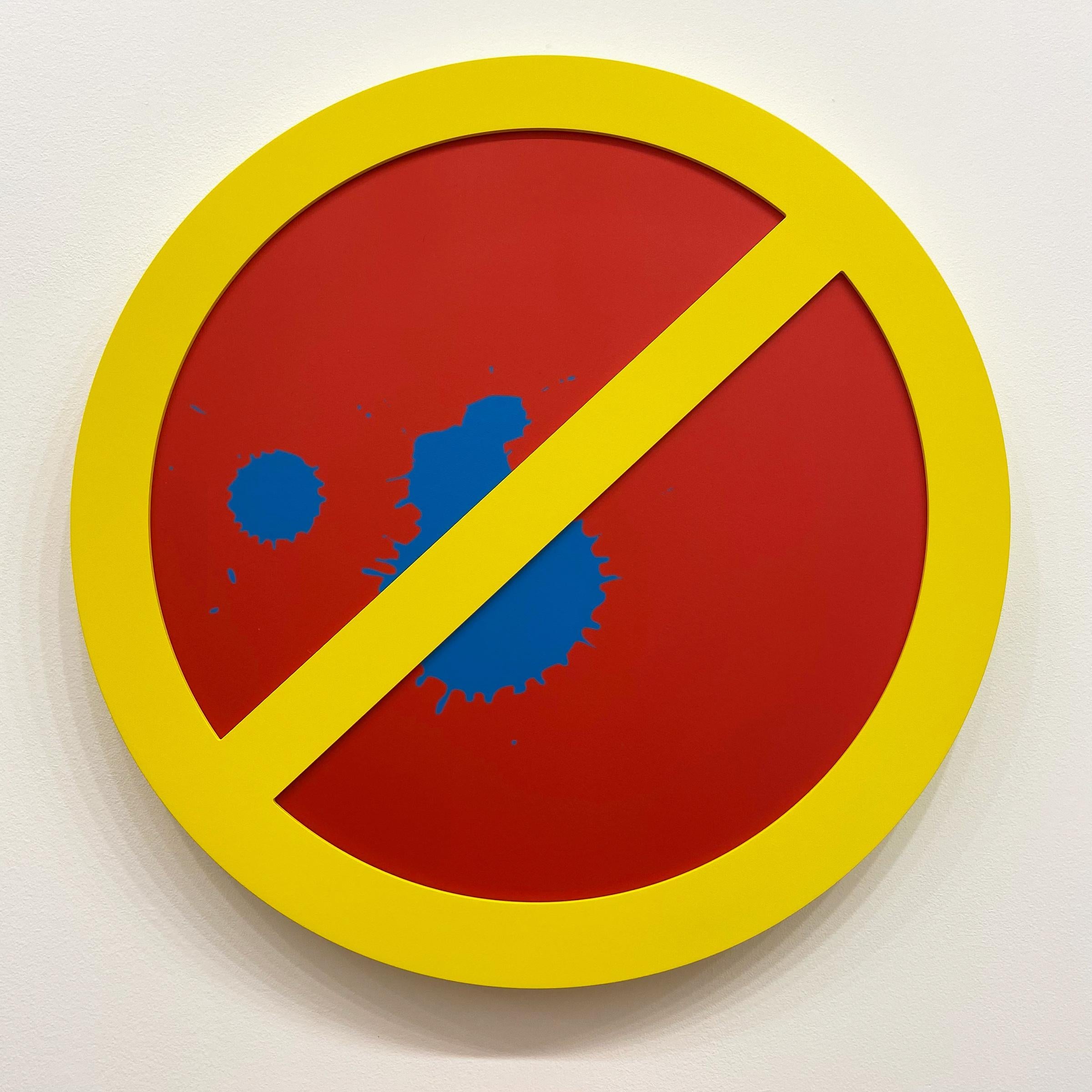Michael Porten Portrait Painting - "No Porten (Blue on Red)" - conceptual art, wall sculpture - Lawrence Weiner