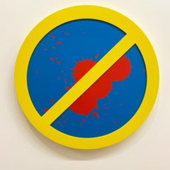 "No Porten (Rojo sobre Azul)" - arte conceptual, escultura mural - Lawrence Weiner