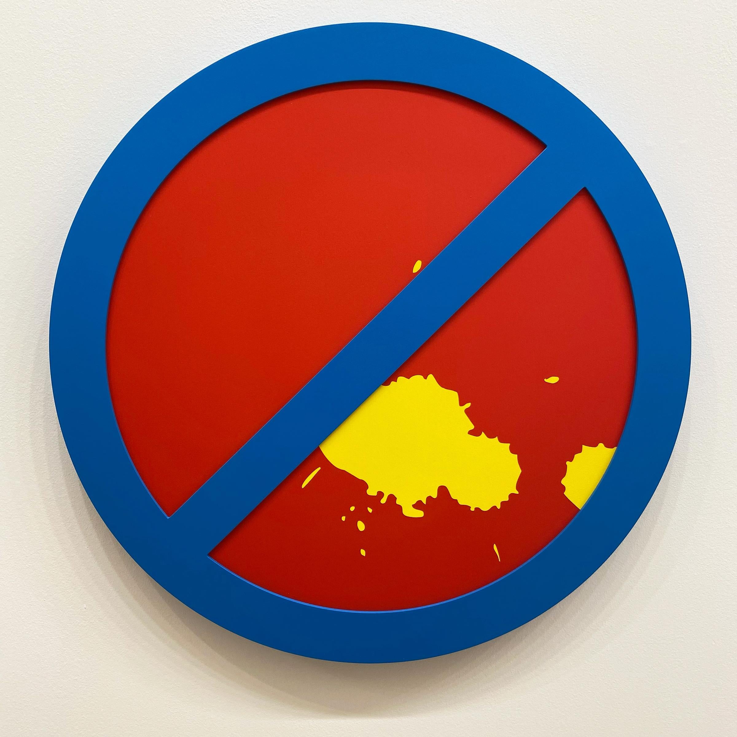Michael Porten Portrait Painting - "No Porten (Yellow on Blue)" - conceptual art, wall sculpture - Lawrence Weiner