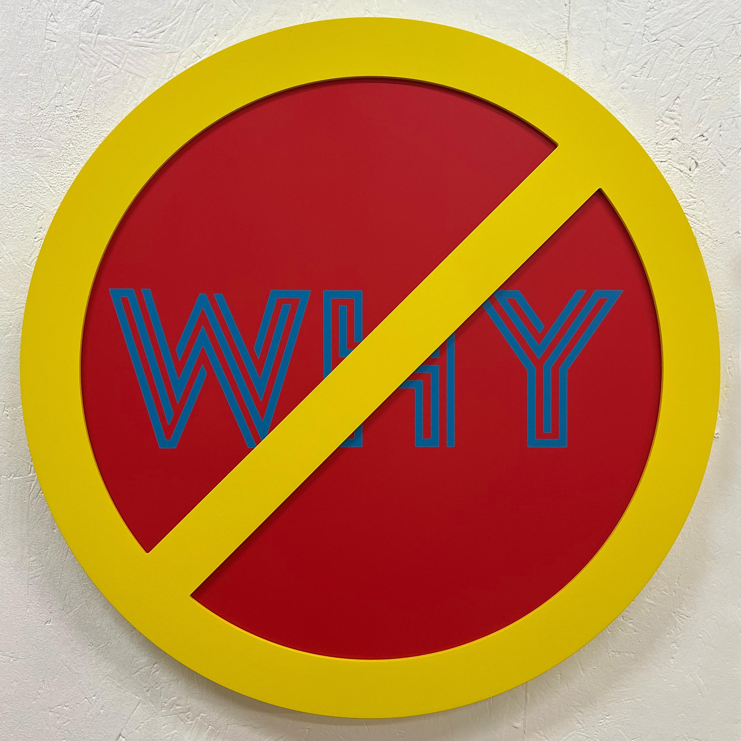 ""No Why (Blau auf Rot)" - konzeptionelle Kunst, Wandskulptur - Lawrence Weiner
