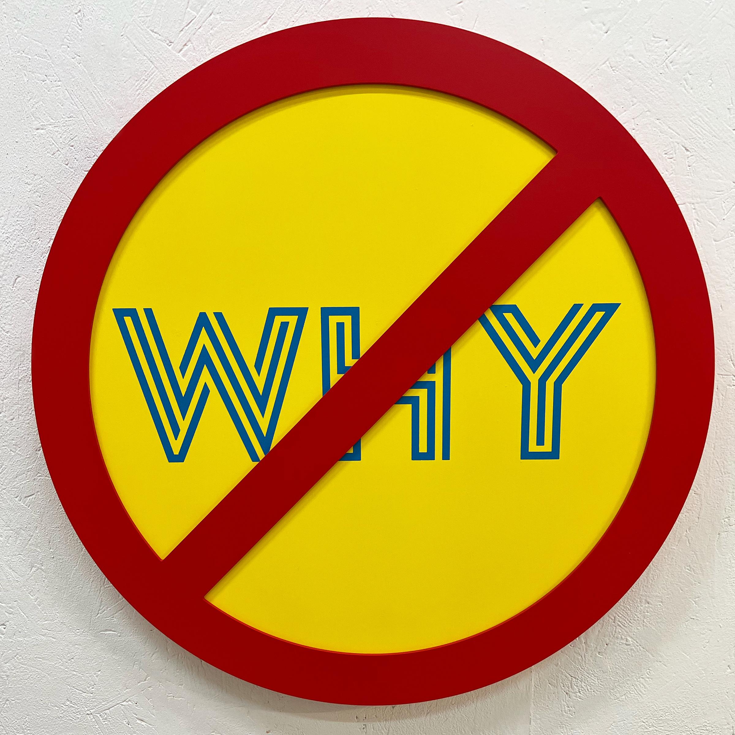 Michael Porten Abstract Painting - "No Why (Blue on Yellow)" - conceptual art, wall sculpture - Lawrence Weiner