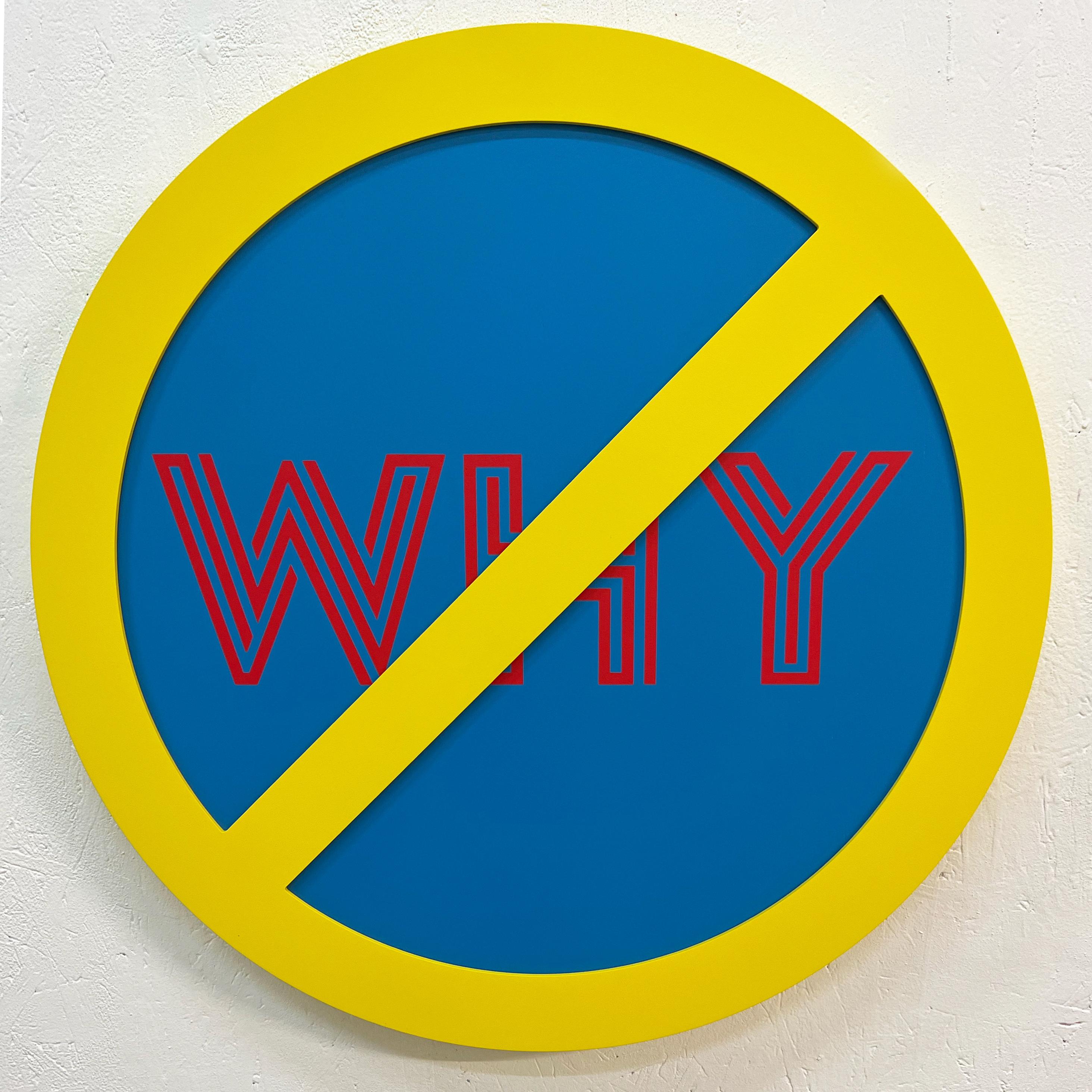 Michael Porten Portrait Painting - "No Why (Red on Blue)" - conceptual art, wall sculpture - Lawrence Weiner