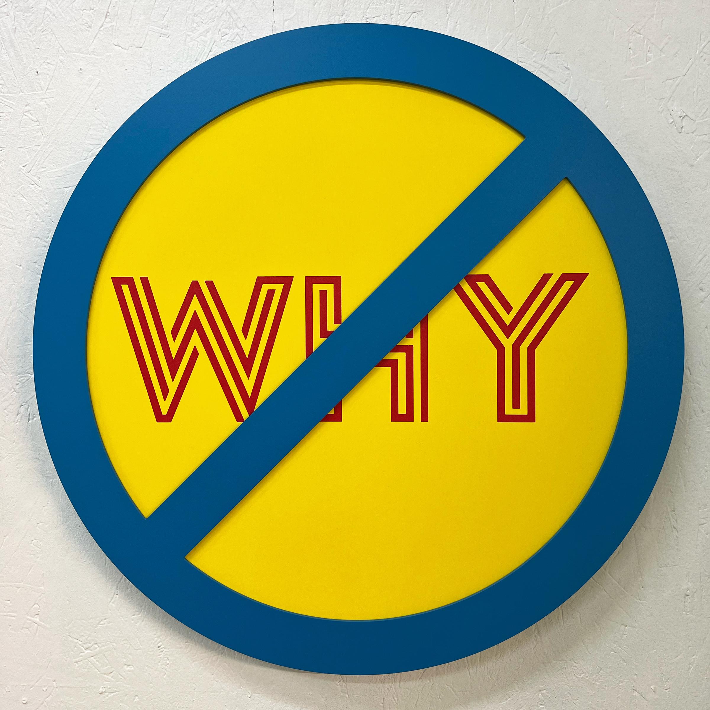 Michael Porten Portrait Painting - "No Why (Red on Yellow)" - conceptual art, wall sculpture - Lawrence Weiner