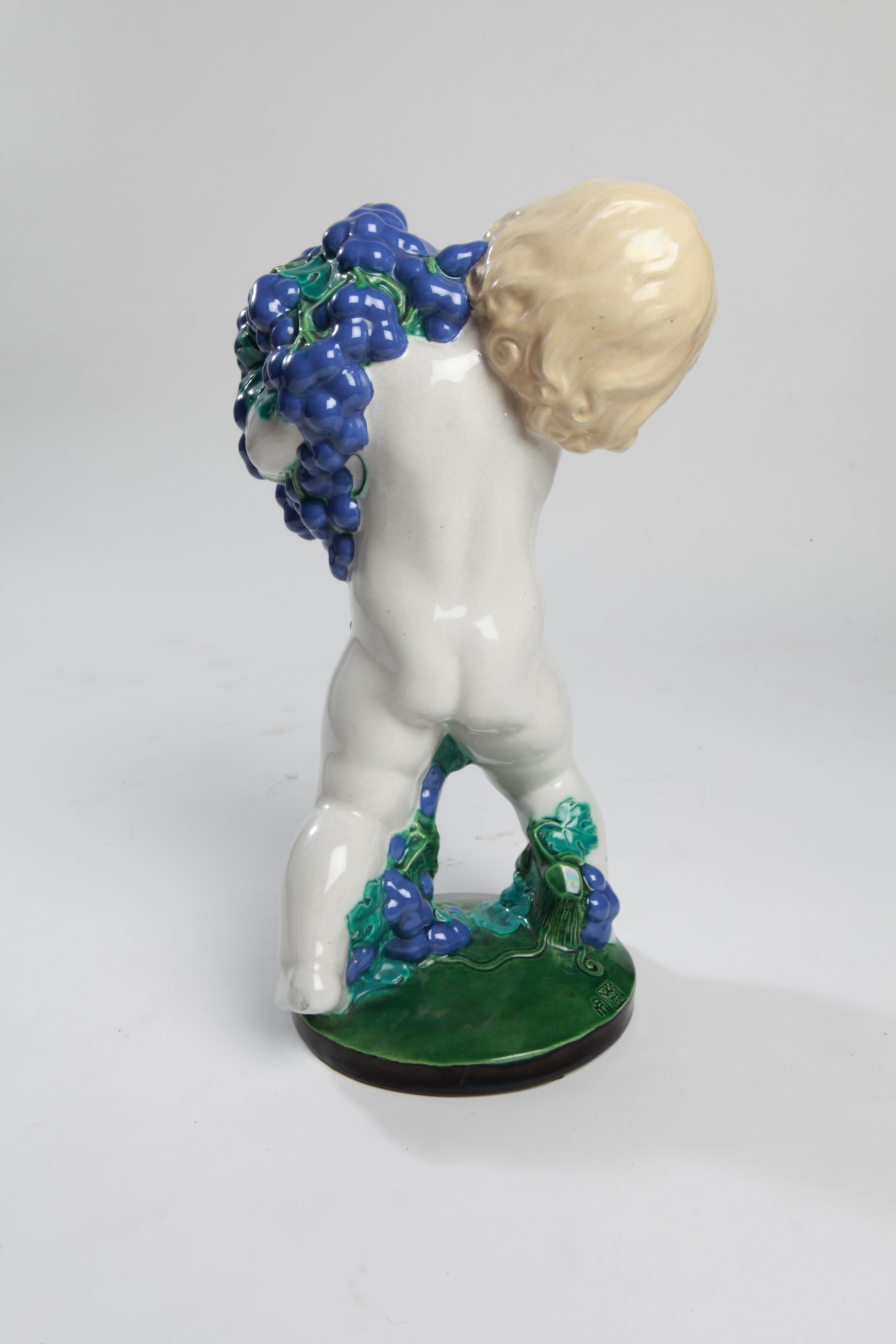 Ceramic sculpture, circa 1907, designed by Michael Powolny (1871-1954), Austrian ceramist, sculptor, designer, glass and metal artist. 