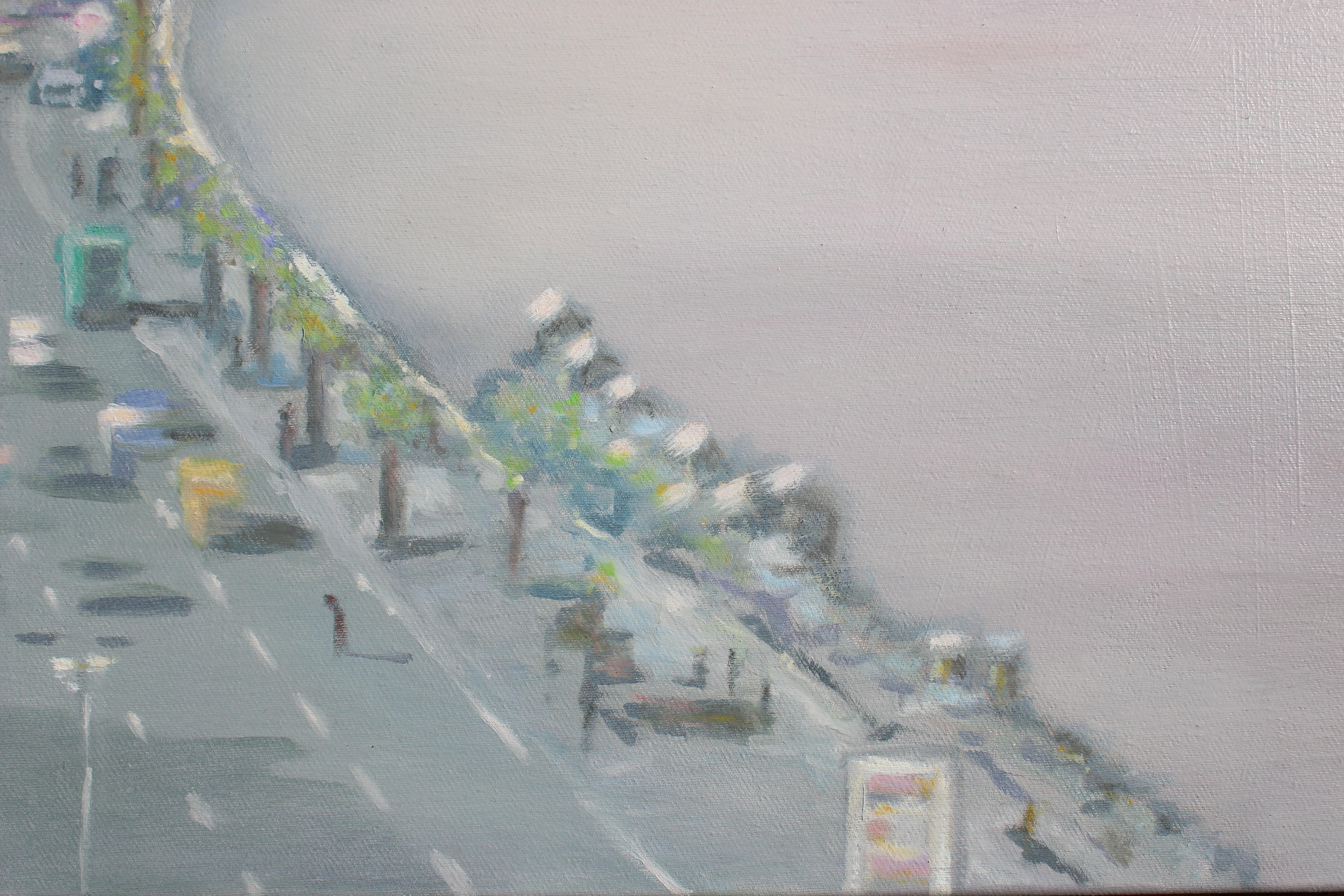 Alexandria – zeitgenössische, figurative Bucht und Stadtansicht von Alexandria mit Meer (Grau), Figurative Painting, von Michael Pröpper