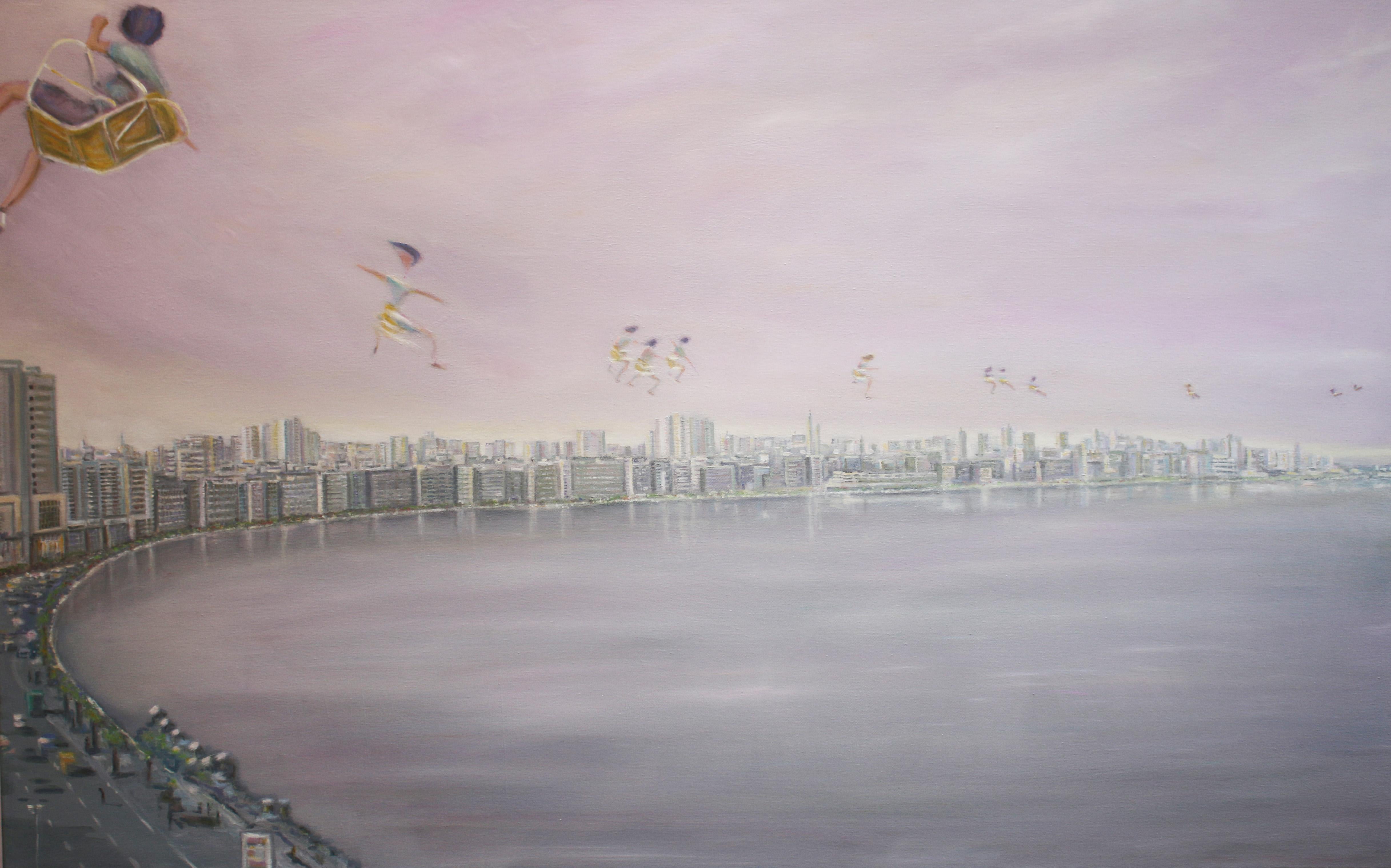 Michael Pröpper Figurative Painting - Alexandria - contemporary, figurative bay and cityscape of Alexandria with sea