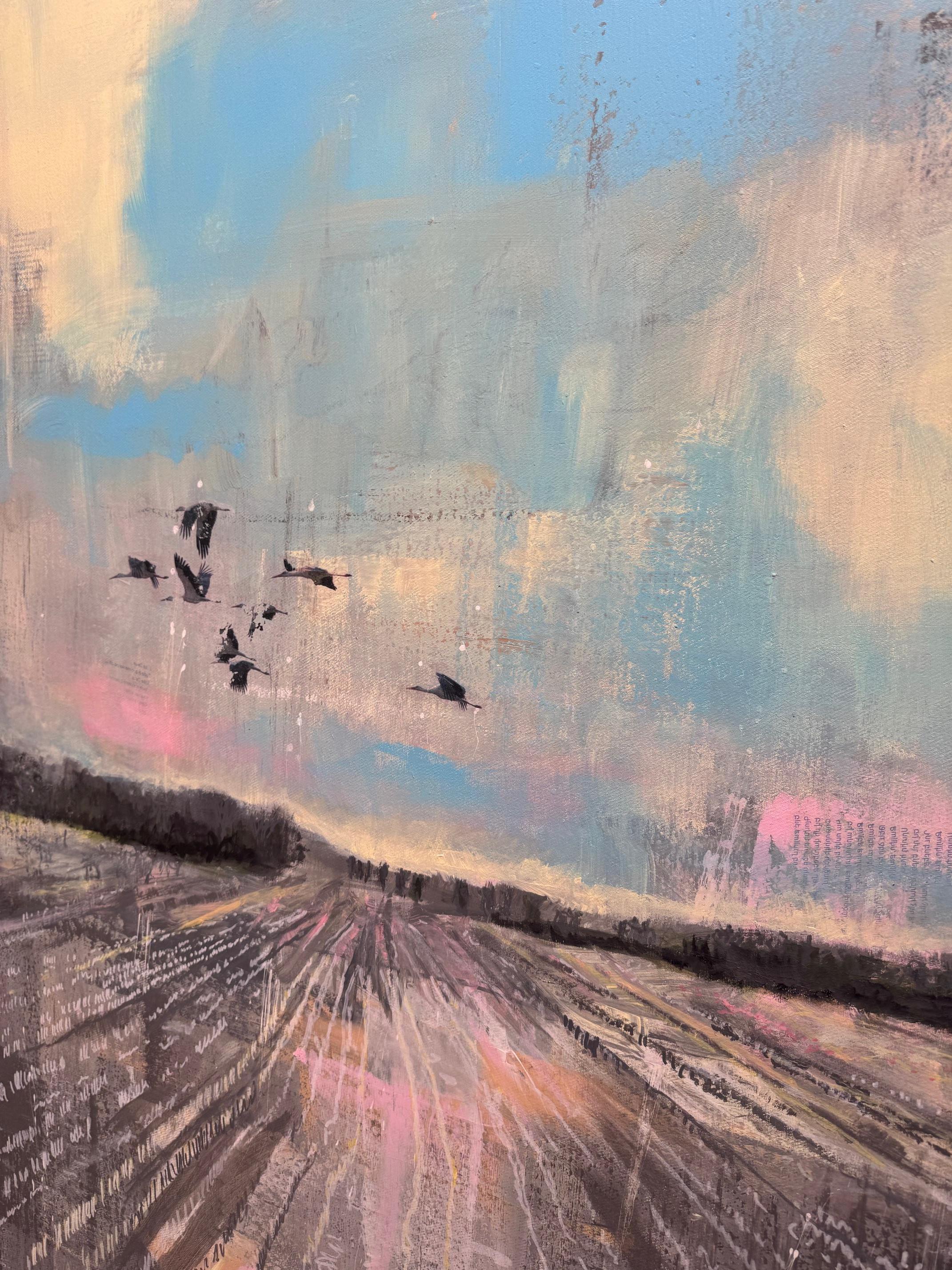 Birdscape I - abstraktes zeitgenössisches Kunstwerk mehrschichtige Assemblage mit Vögeln (Zeitgenössisch), Painting, von Michael Pröpper