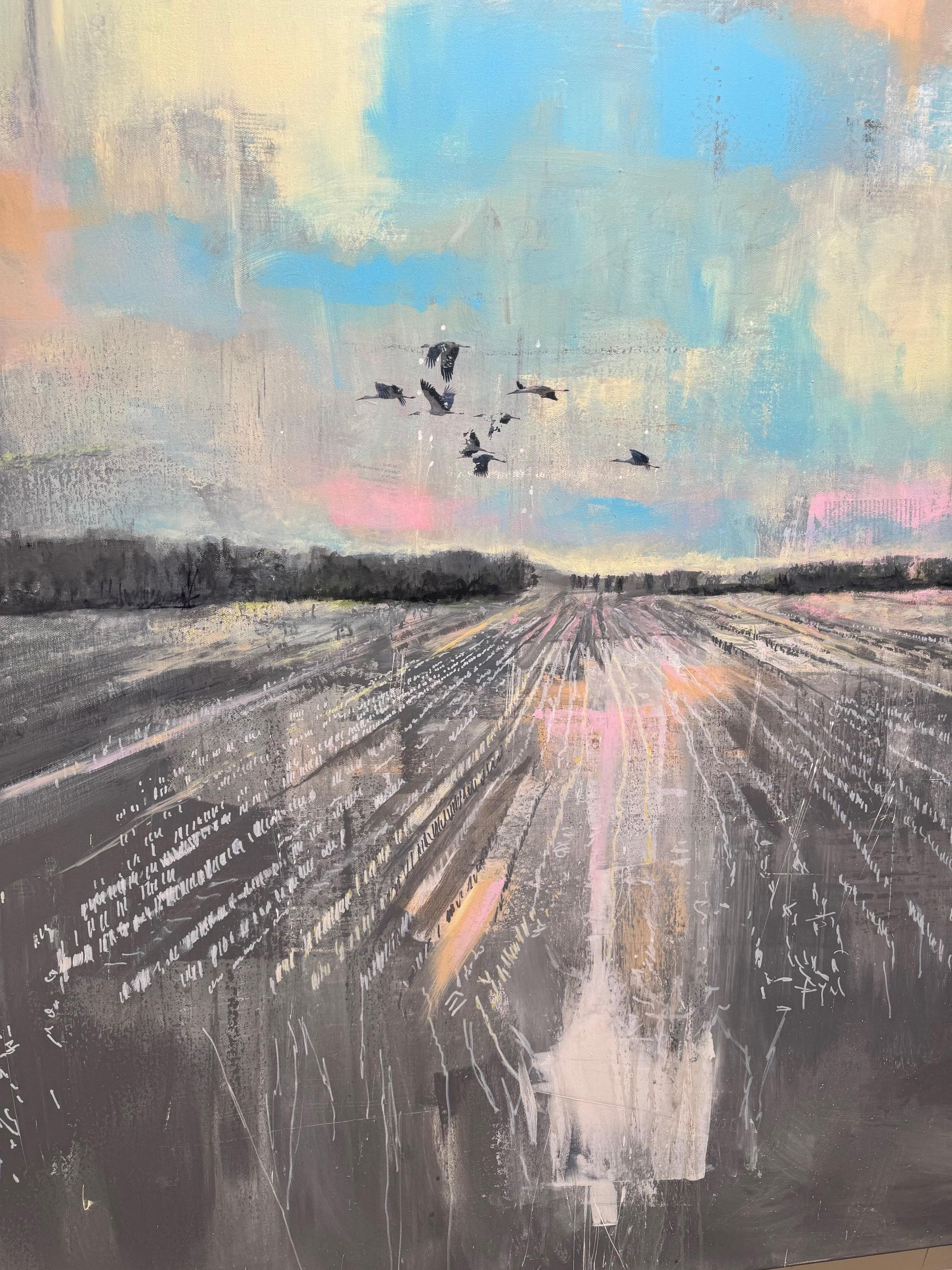 Birdscape I - abstraktes zeitgenössisches Kunstwerk mehrschichtige Assemblage mit Vögeln (Grau), Figurative Painting, von Michael Pröpper