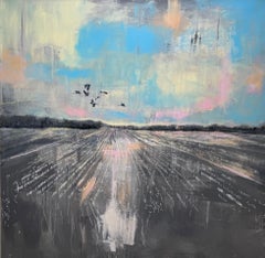 Birdscape I - opera d'arte contemporanea astratta con assemblaggio multistrato di uccelli