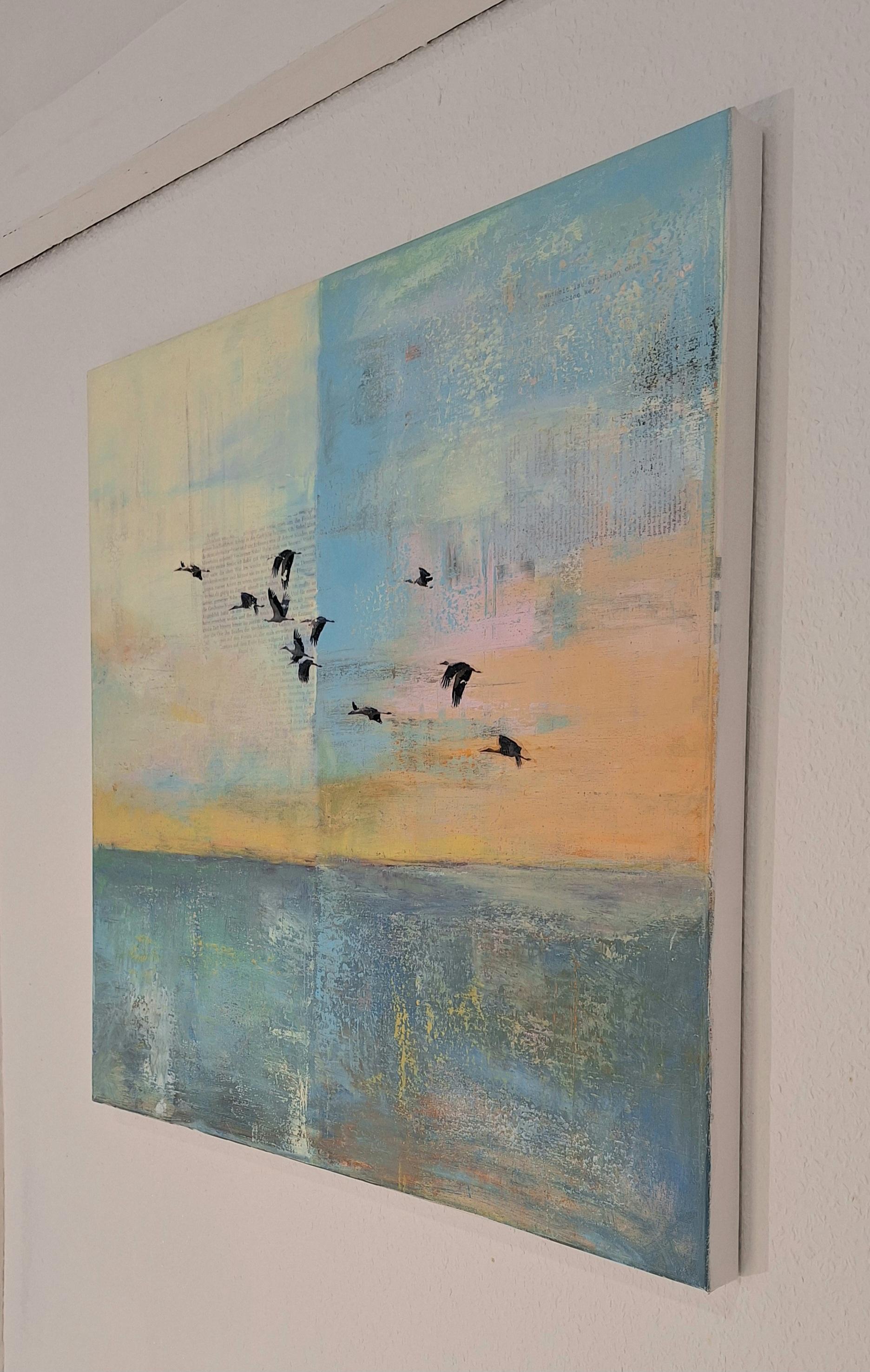 Birdscape II - opera d'arte contemporanea astratta con assemblaggio multistrato di uccelli - Painting Contemporaneo di Michael Pröpper