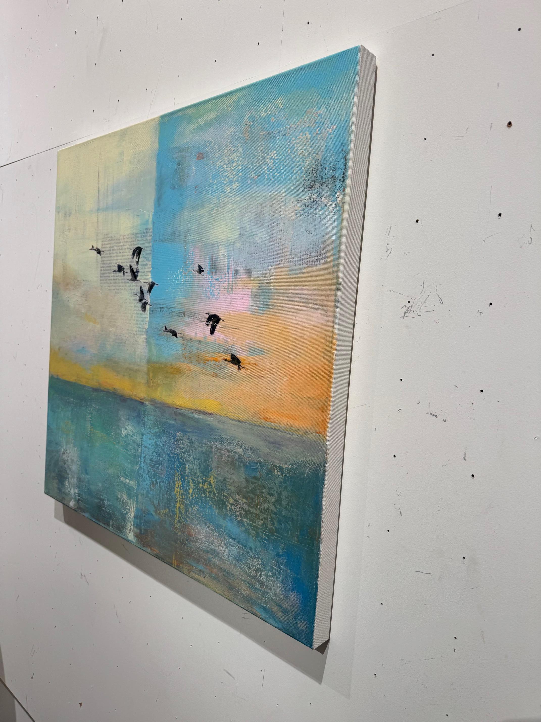 Birdscape II - abstract contemporary art work multilayered assemblage with birds For Sale 1