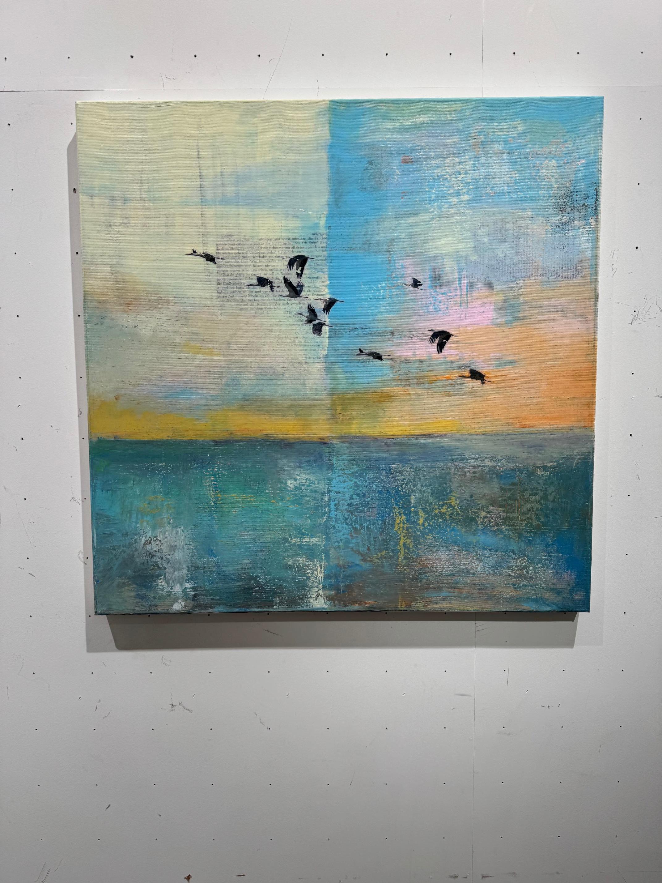 Birdscape II - abstract contemporary art work multilayered assemblage with birds For Sale 2