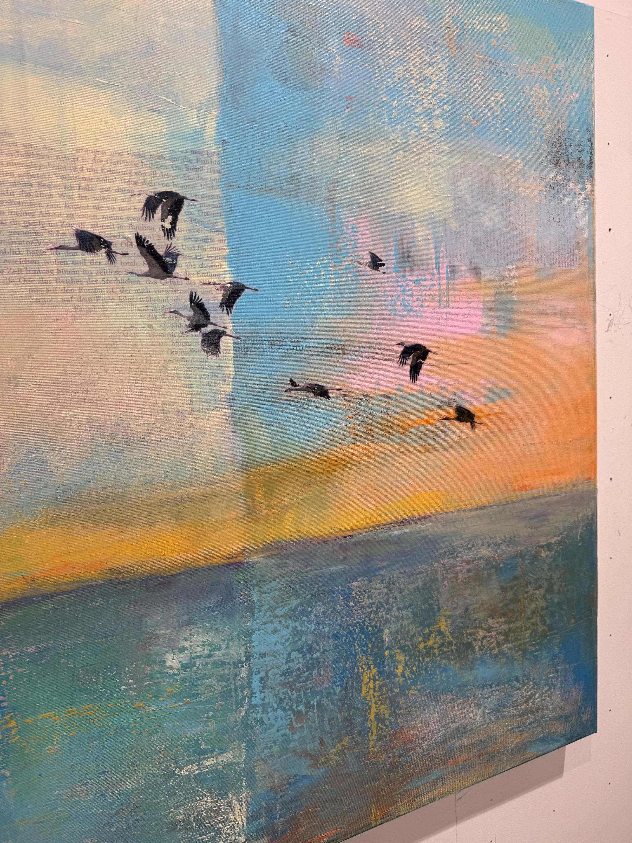 Birdscape II - abstract contemporary art work multilayered assemblage with birds For Sale 3