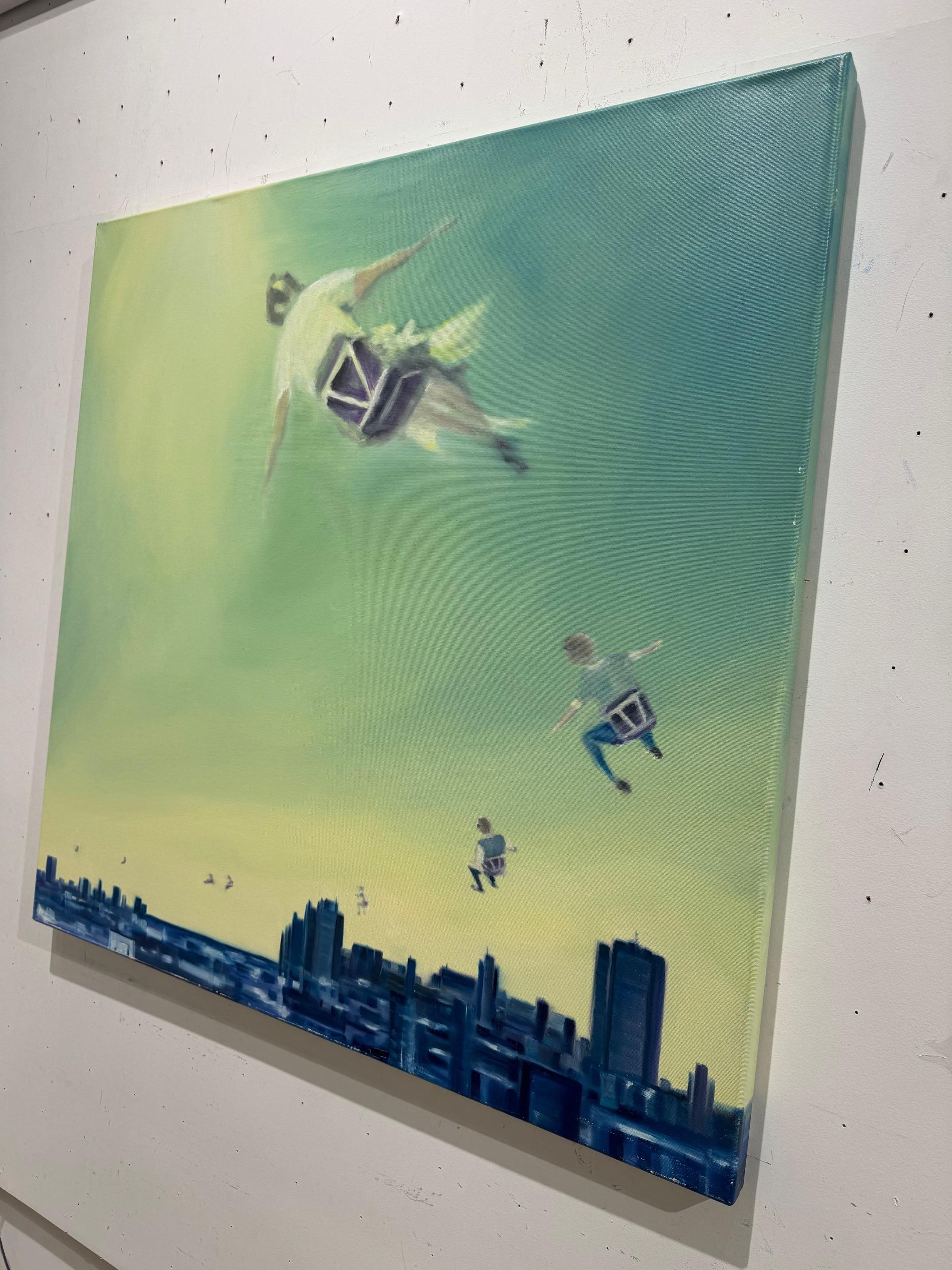 City Flight Dream - obra de arte contemporánea figurativa paisaje horizonte - Painting de Michael Pröpper